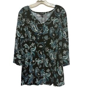 Roz & Ali Teal and Black Paisley Blouse